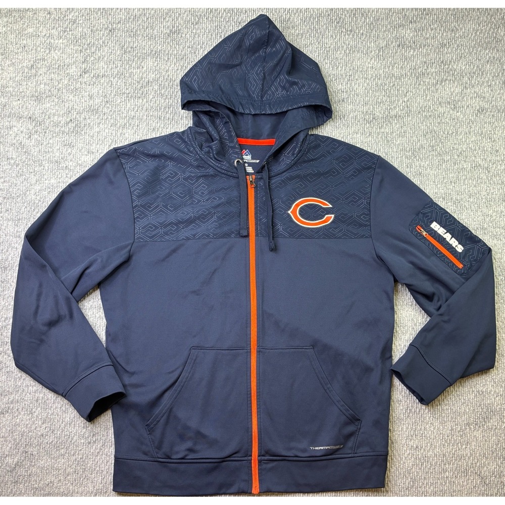 Majestic Chicago Bears Mens Large ThermaBase Navy Full Zip Hoodie Jacket NFL L